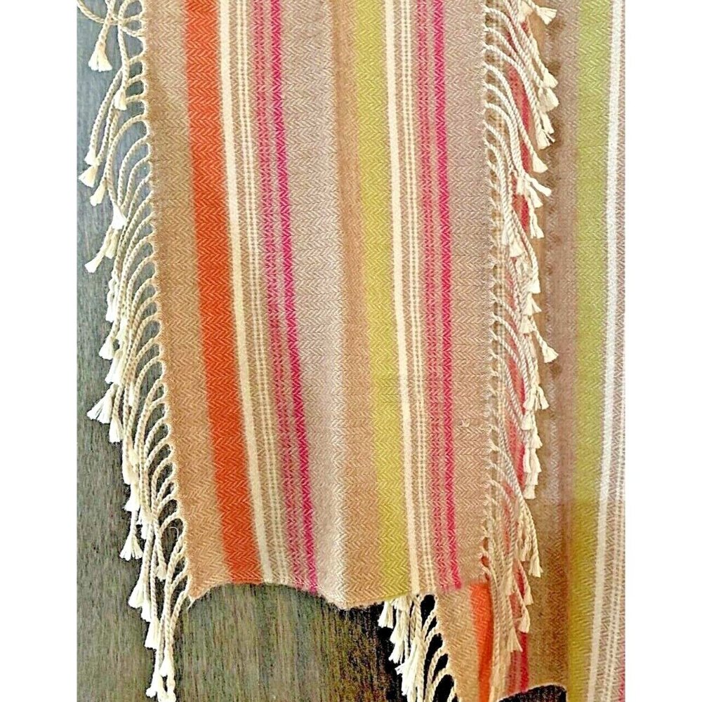 Unisex Wool Neck Scarf Fringed -France- Victoire Mathieu Earthy Soft Stripe